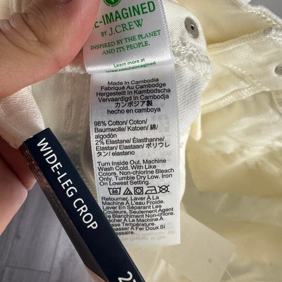 J.Crew Wide-Leg Cropped Jean WMNS 27 White Denim Hi-Rise All-Day Stretch Raw Hem - Picture 7 of 8